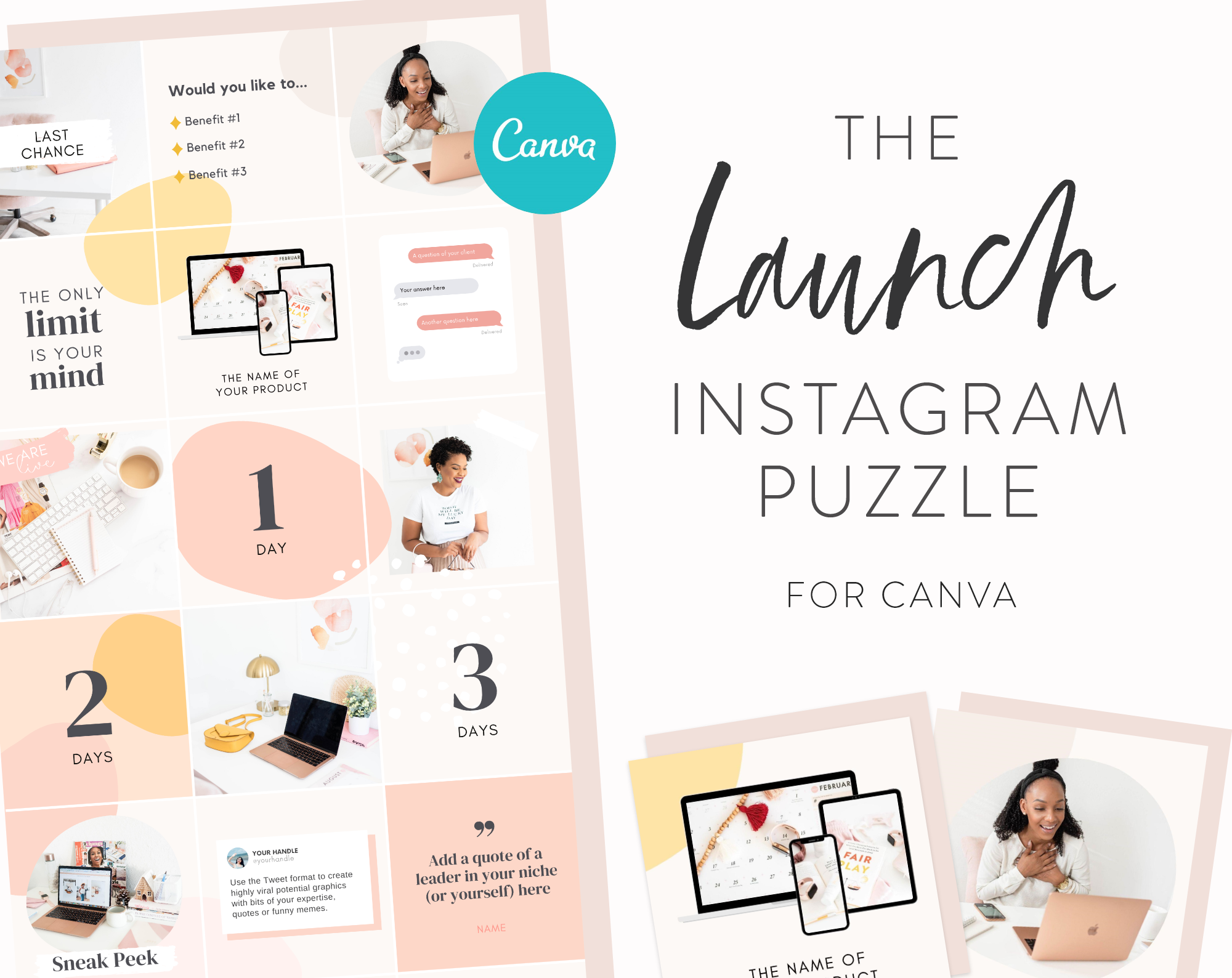 Creative Instagram Templates Small Business Templates Marketing bundle Pink Instagram Puzzle Templates Canva Social Media Templates