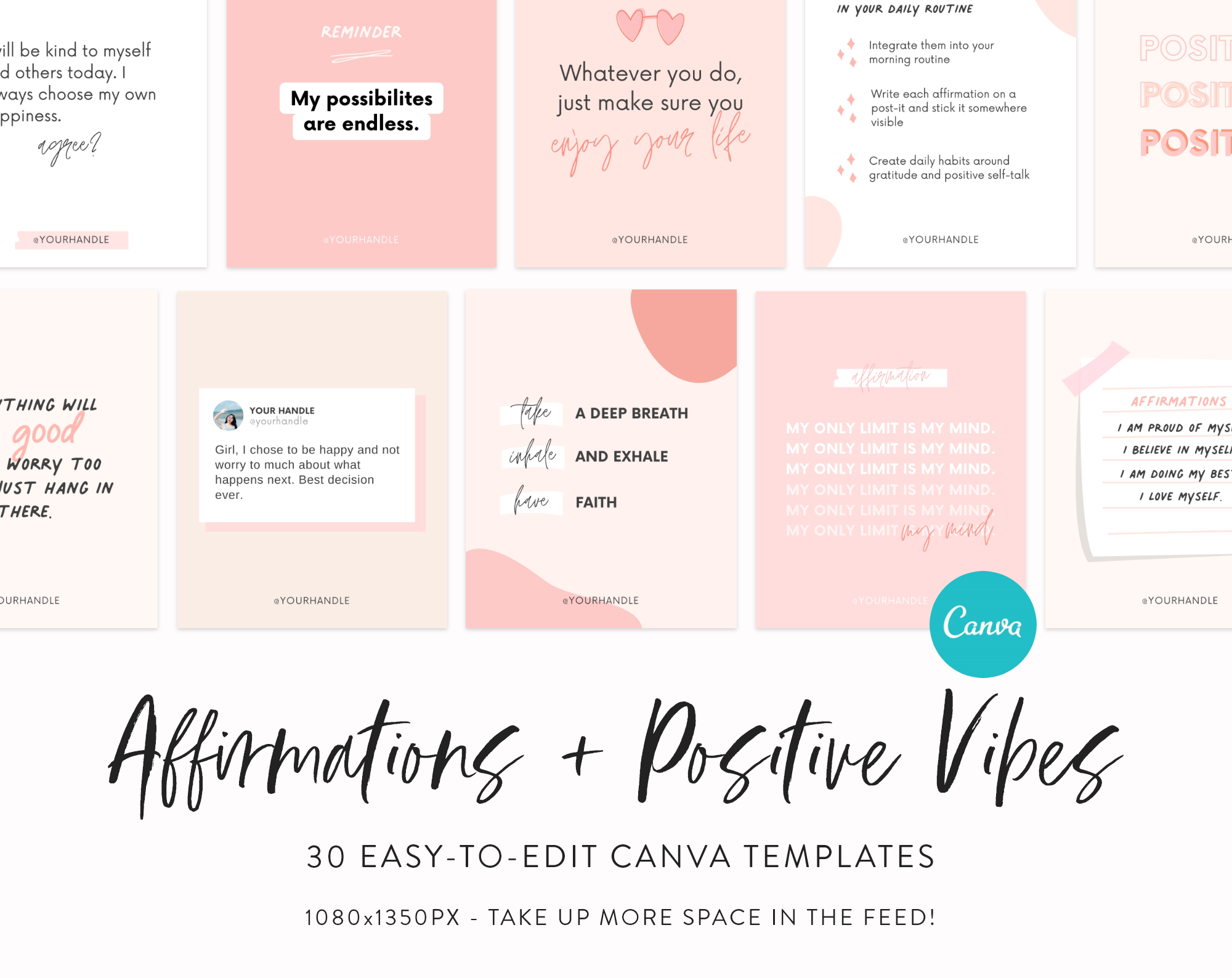 positivity-affirmations-post-templates-for-canva-overview
