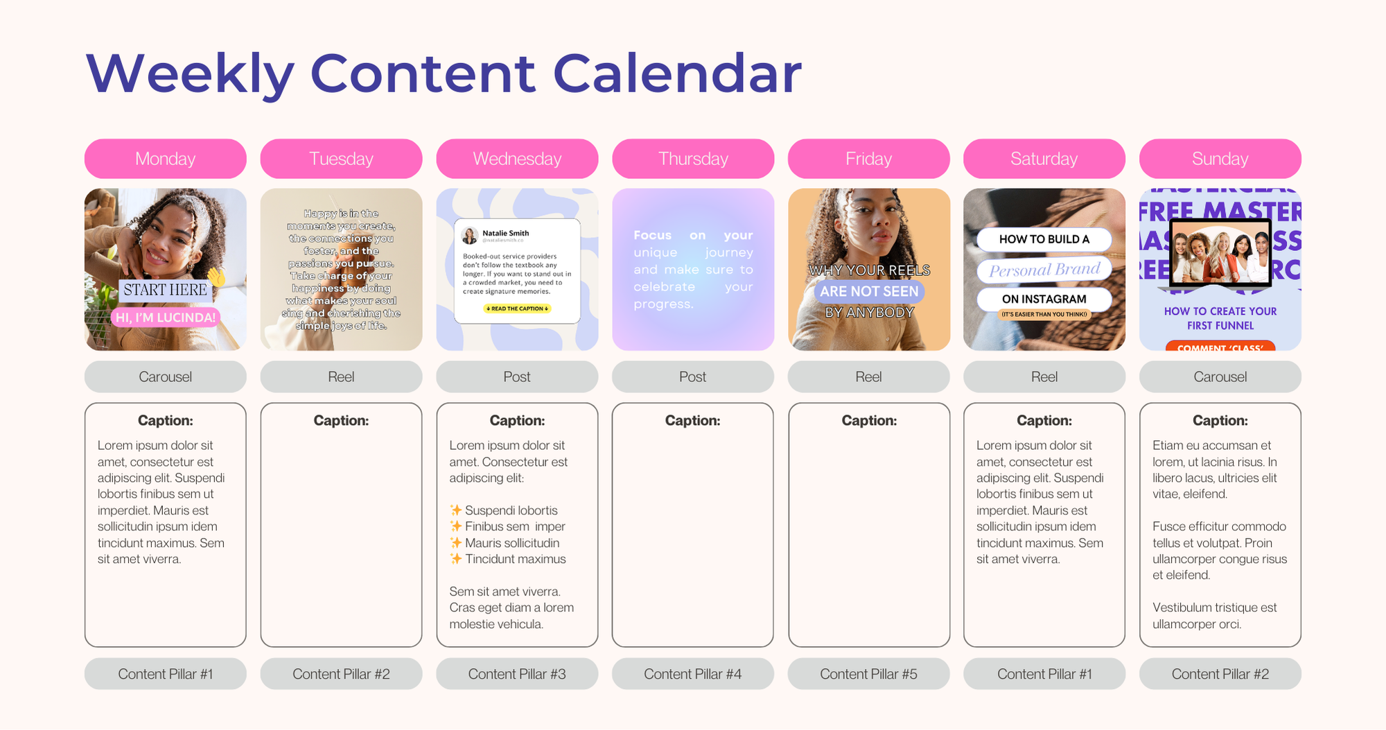 This is how a simple weekly content batch calendar can look like.