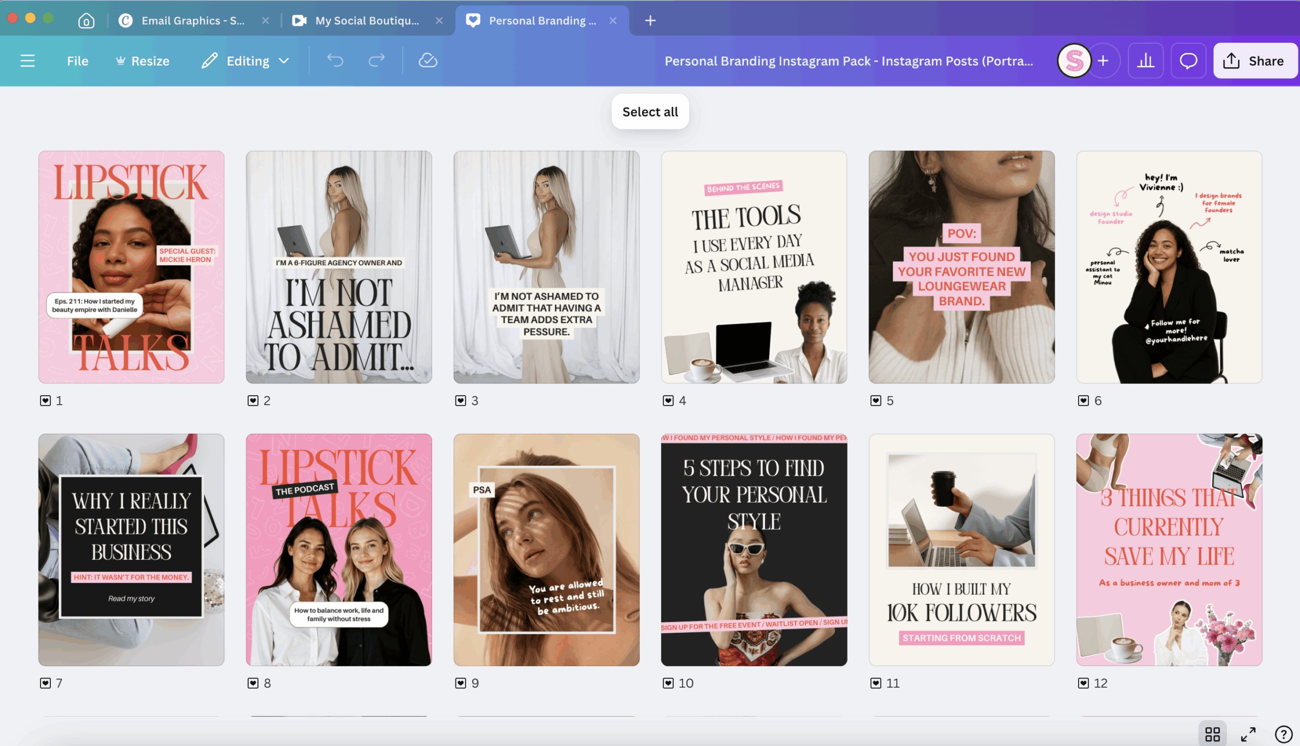 Personal Branding templates in Canva